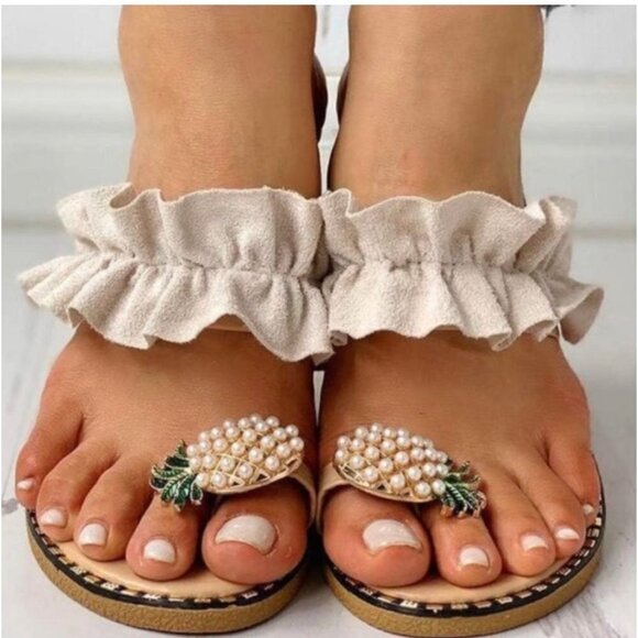 Shishang womens flat thong shoe size 8 pineapple design at toe - Picture 1 of 6